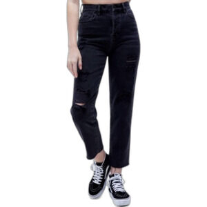 PacSun Black Faded Distressed Ripped High Rise Straight Leg Jeans Size 25